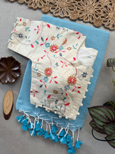 Soft Sky Pure Khadi Handloom Saree with Stylish Blouse Ready Made